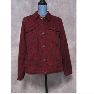D&Co. Burgundy Stamped Print Stretch Denim Jacket